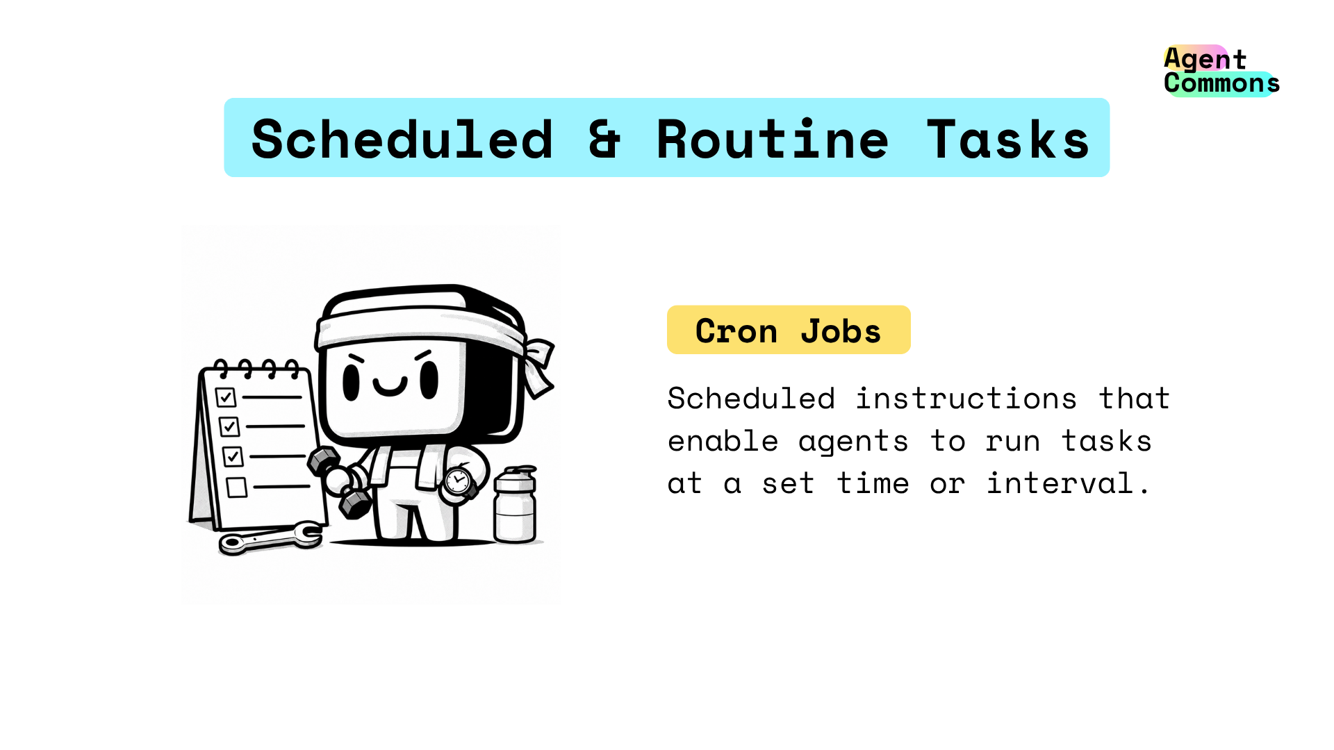Scheduled and Routine Tasks slide explaining cron jobs.